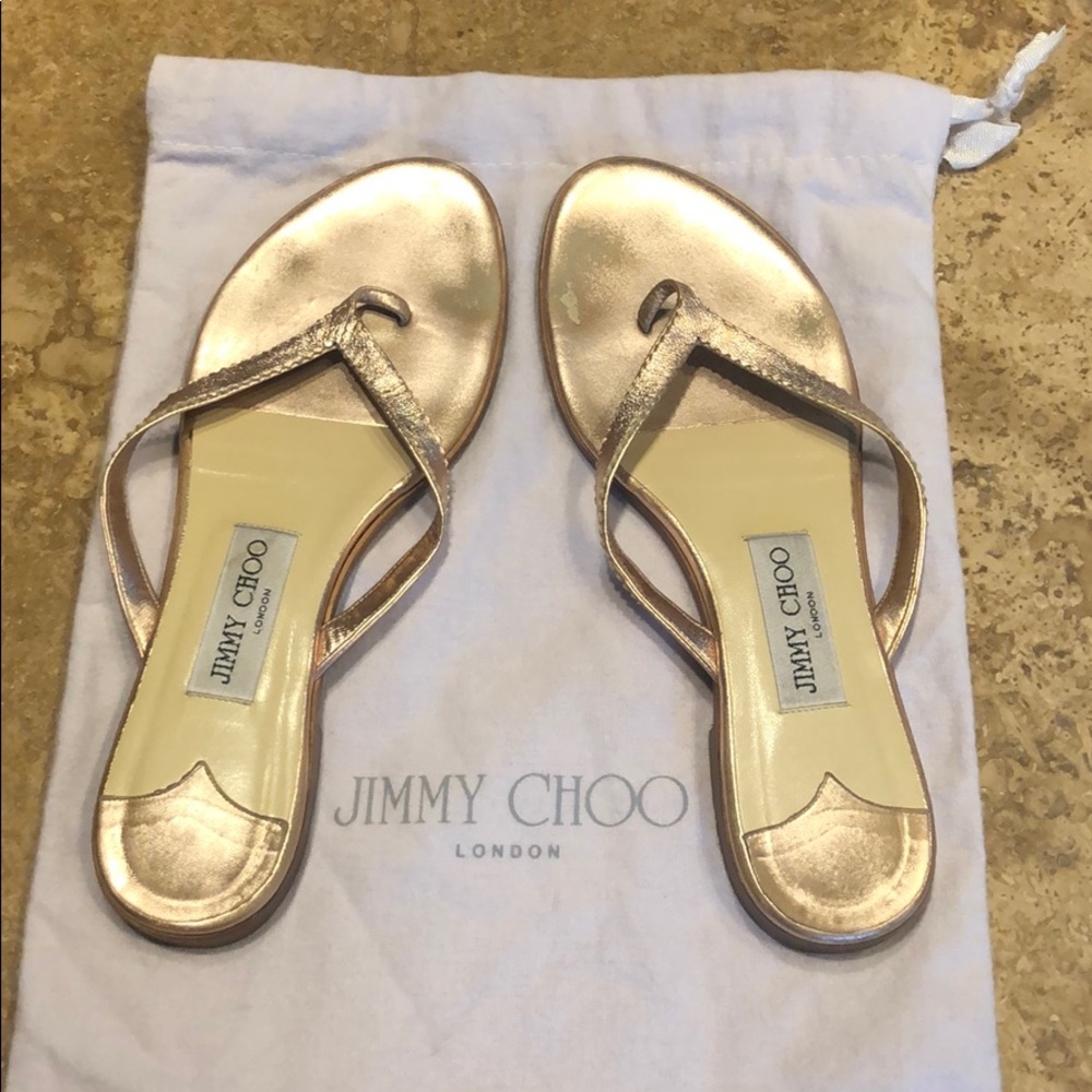 Jimmy Choo Copper Leather Flip Flop Sandals